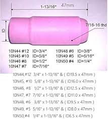 Boquillas de alúmina TIG Copa de protección de cerámica Serie 10N Fit DB PTA SR WP 17 18 26 Antorcha de soldadura TIG (#7 10N47 7/16" & D11.0 * 47mm 10 piezas)